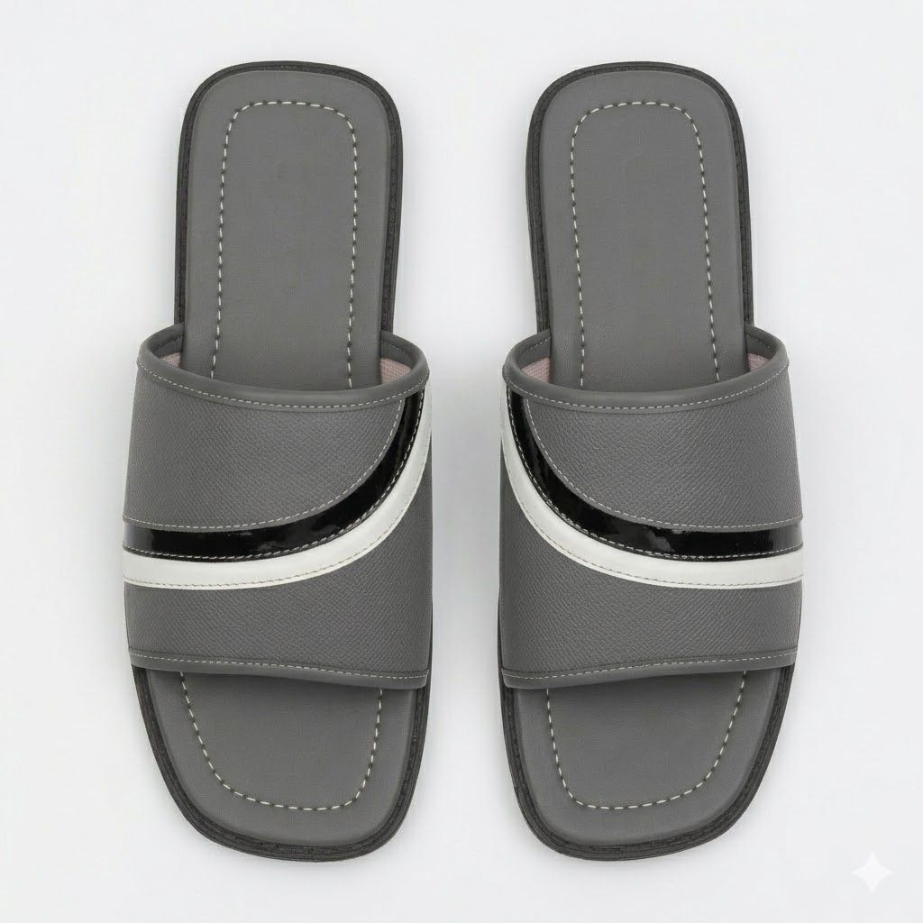 Mens Grey Open Toe Comfort Slide Sandals